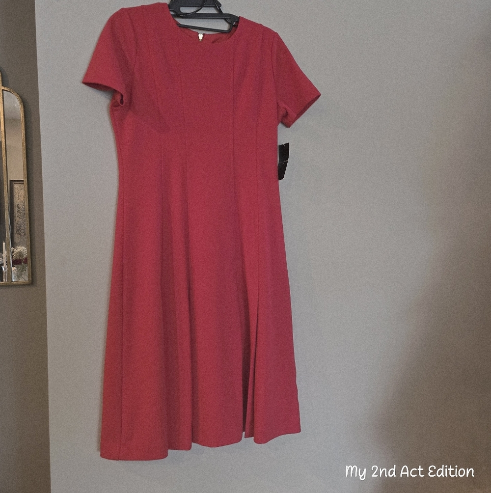 NWT Tahari ASL Red Stretch Crepe Fit & Flare Dress Size 2 Career Office